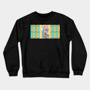 Budgie Blue on Yellow Daffodil Flower Pattern Crewneck Sweatshirt